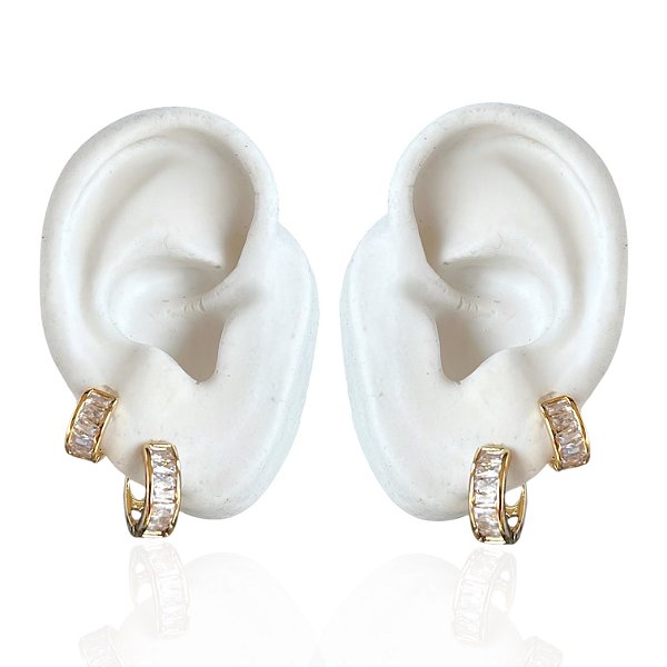 Dois Brincos Folheado Ouro 18k Argolas Cravejada