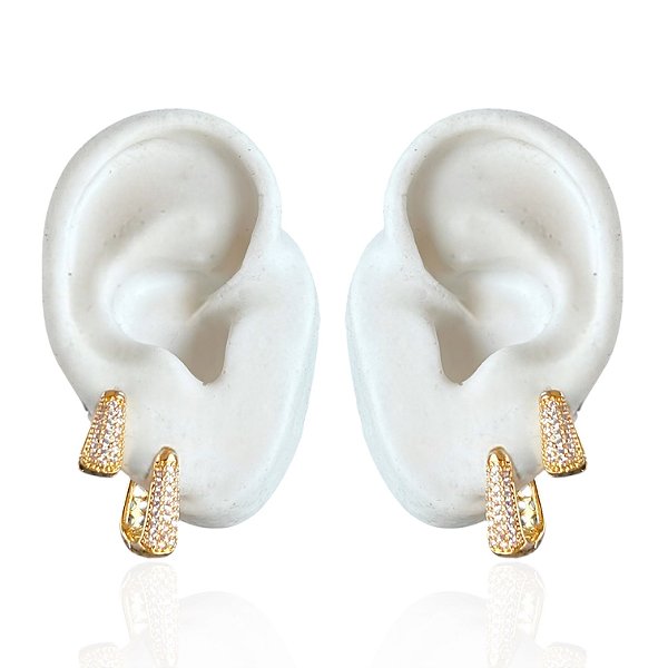 Dois Brincos Folheado Ouro 18k Argolas Gota Cravejada