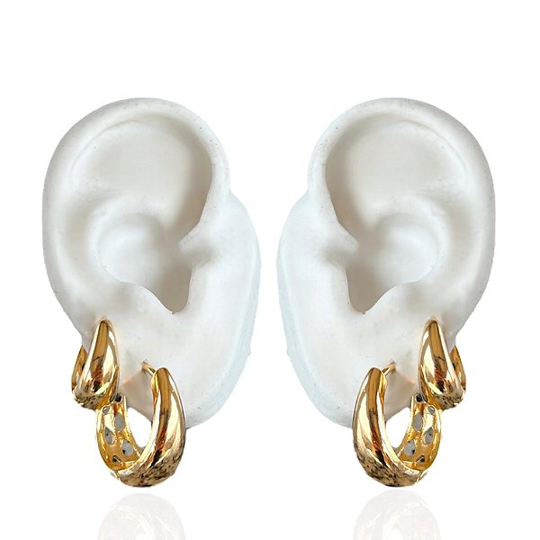 Dois Brincos Folheado Ouro 18k Argolas Abaulada