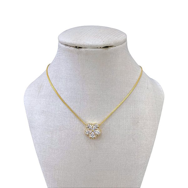 Colar Folheado Prata 925 Flor Cravejada
