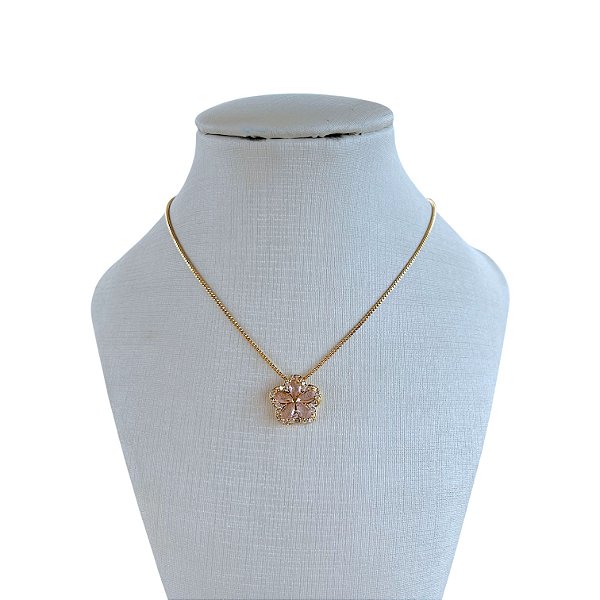 Colar Folheado Prata 925 Flor Cravejada