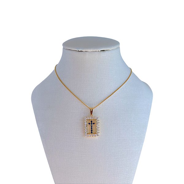 Colar Folheado Ouro 18k Cruz Cravejada