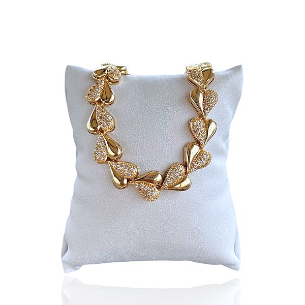 Pulseira Folheada Ouro 18k e Prata 925 Corações Inspired Cravajada