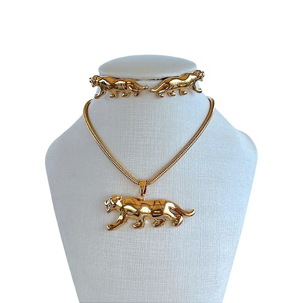 Conjunto Folheado Ouro 18k e Prata 925 Malha Tigre