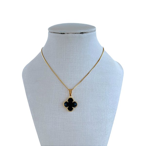 Colar Folheado Ouro 18k Trevo Cristal