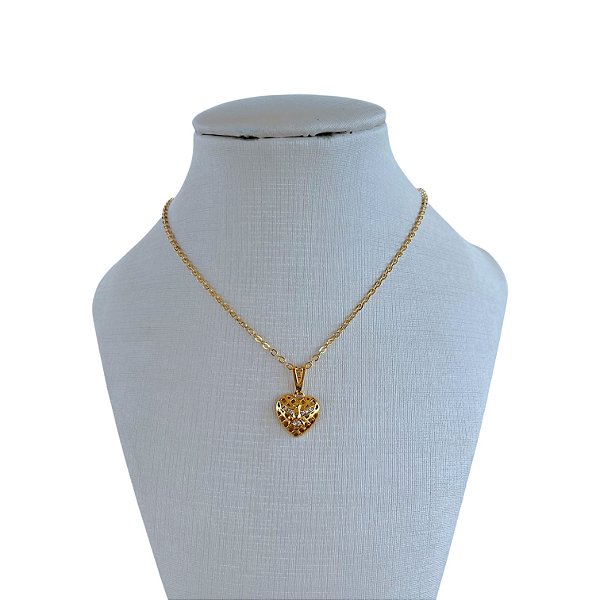 Colar Folheado Ouro 18k Coração Espírito Santo