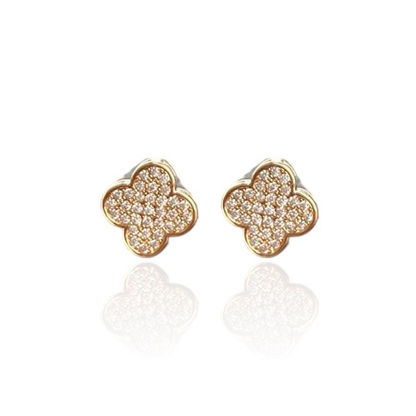 Brinco Folheado Ouro 18k e Prata 925 Inspired Trevo Cravejado Mini