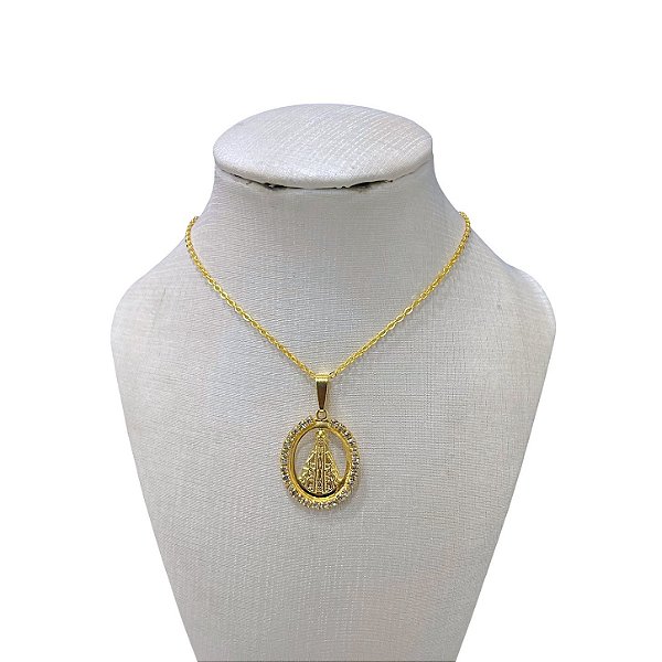 Colar Folheado Ouro 18k e Prata 925 Nossa Senhora