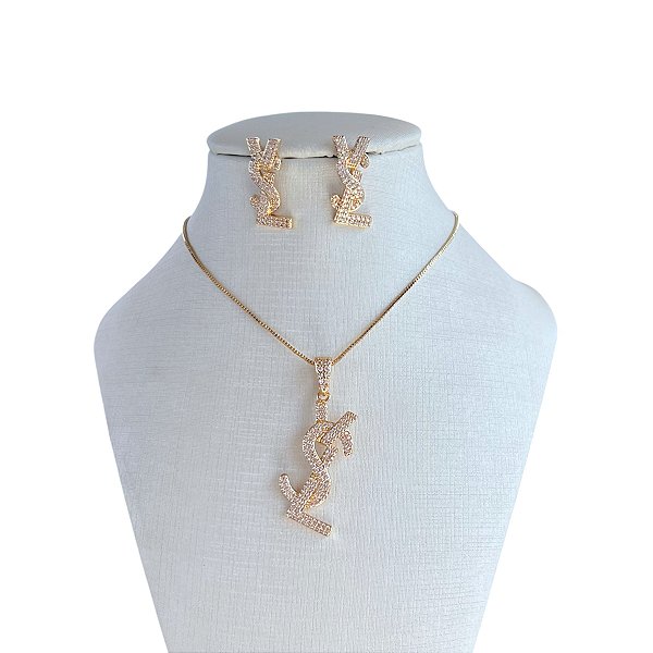 Conjunto Folheado Ouro 18k e Prata 925 Inspired Cravejado