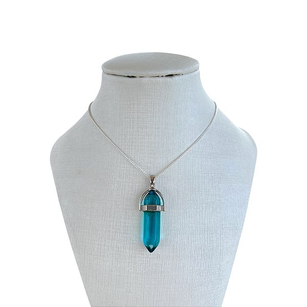 Colar Folheado Prata 925 Pedra Ponta Cristal