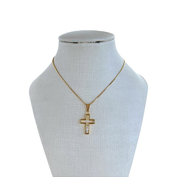 Colar Folheado Ouro 18k Cruz Cravejada