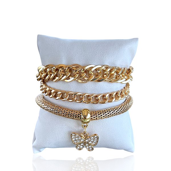 Kit 3 Pulseiras Bijuteria Borboleta