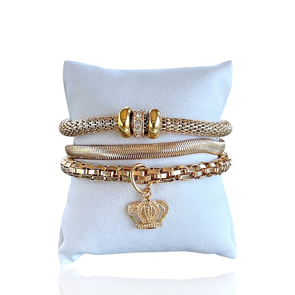 Kit 3 Pulseiras Bijuteria Coroa