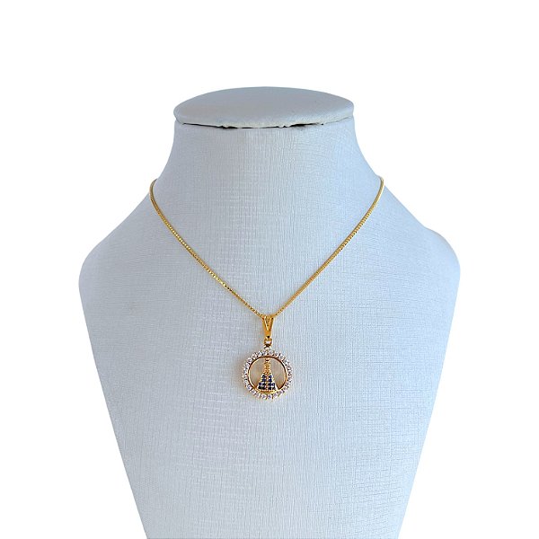 Colar Folheado Ouro 18k Nossa Senhora Cravejada
