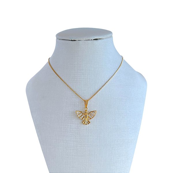 Colar Folheado Ouro 18k Espírito Santo Cravejado