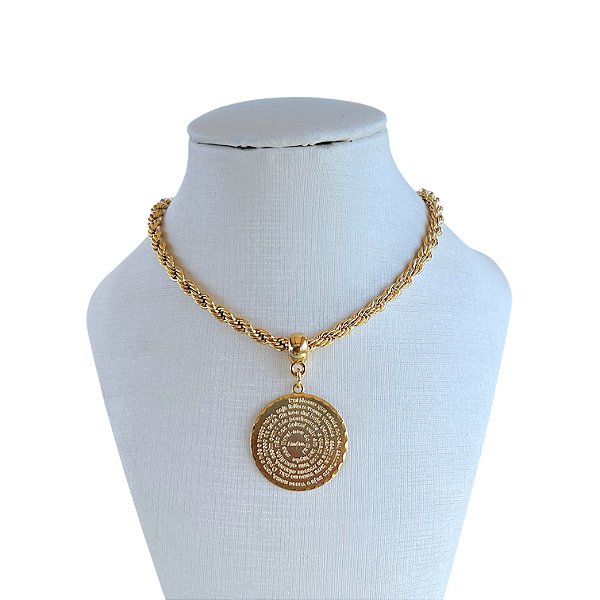 Colar Folheado Ouro 18k e Prata 925 Cordão Baiano Pai Nosso