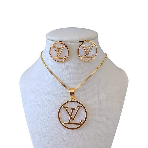 Conjunto Folheado Ouro 18k e Prata 925 Inspired Madrepérola LV