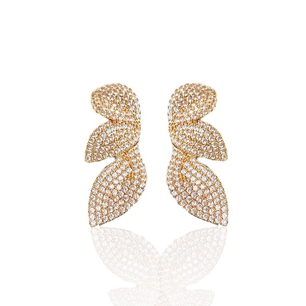 Brinco Folheado Ouro 18k e Prata 925 Folhas Cravejada