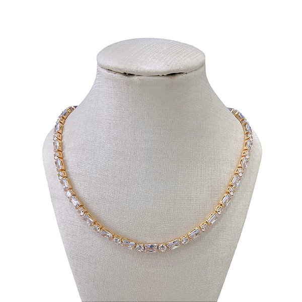 Choker Folheado Ouro 18k e Prata 925 Riviera Cristais