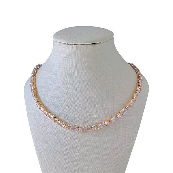 Choker Folheado Ouro 18k e Prata 925 Riviera Cristais