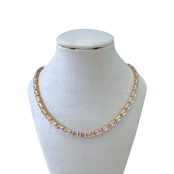 Choker Folheado Ouro 18k e Prata 925 Riviera Cristais