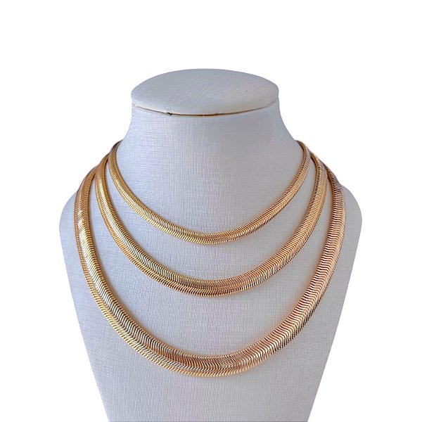 Colar Triplo Bijuteria Dourado e Prata Lacraia