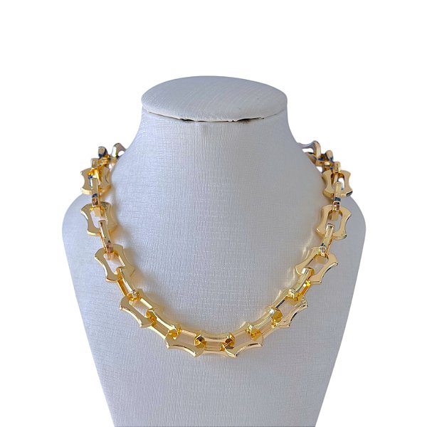 Colar Bijuteria Dourado e Prata Elos