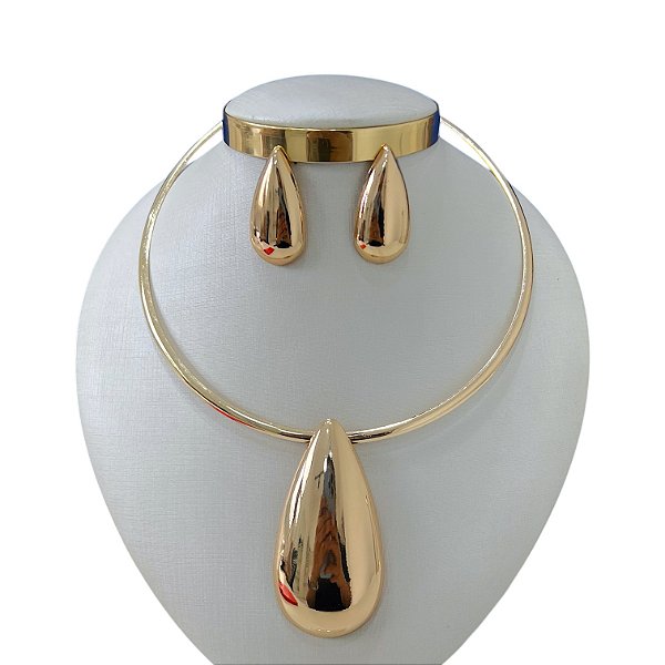 Conjunto Aro Bijuteria Gota Chapeada