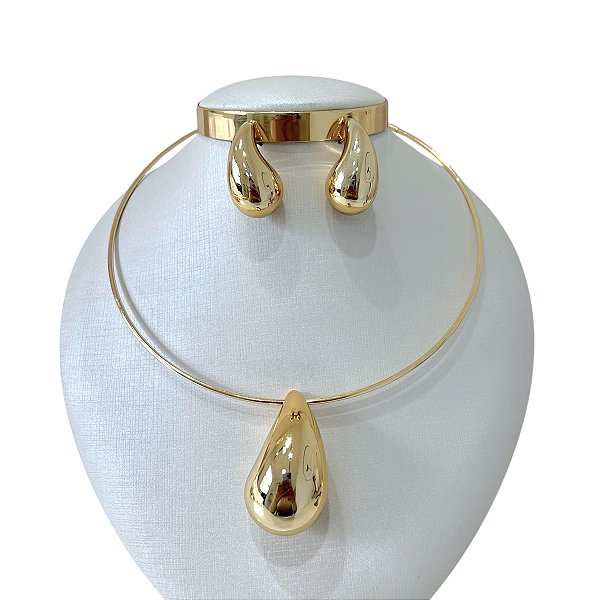Conjunto Aro Bijuteria Gota Vírgula