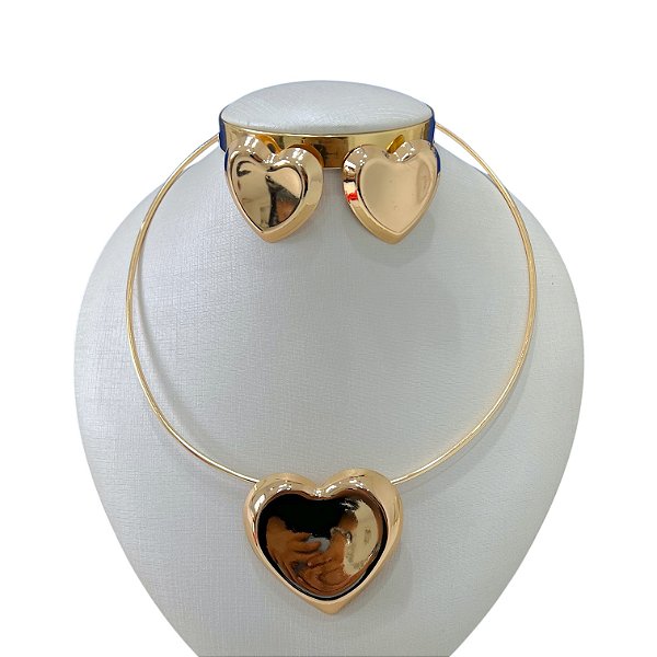 Conjunto Aro Bijuteria Coração Chapeado