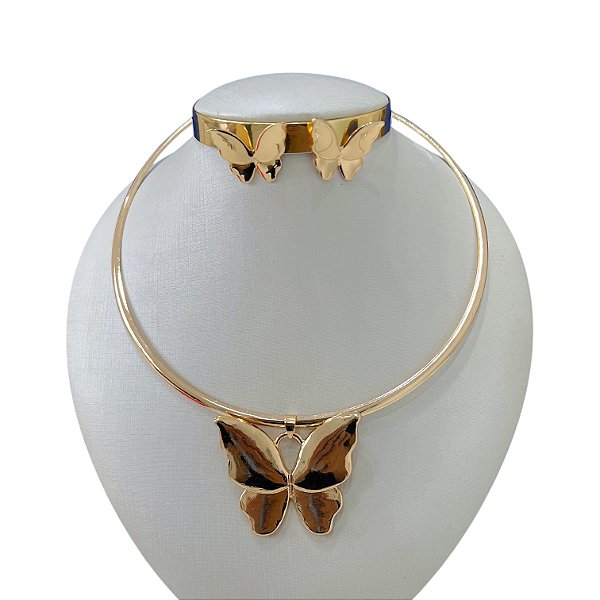 Conjunto Aro Bijuteria Borboleta Chapeada