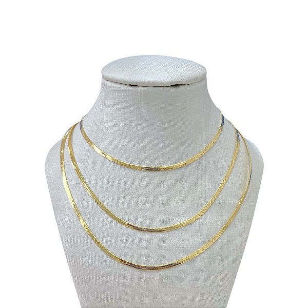Colar Triplo Folheado Ouro 18k e Prata 925 Fita Laminada