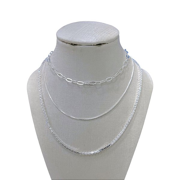 Colar Triplo Folheado Prata 925 Elos Riviera Veneza