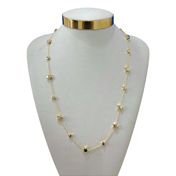 Colar Longo Folheado Ouro 18k Estrelas
