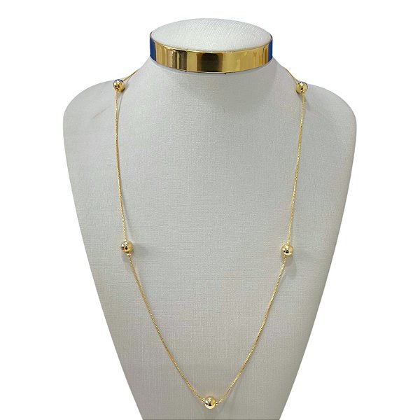 Colar Longo Folheado Ouro 18k Bolinhas