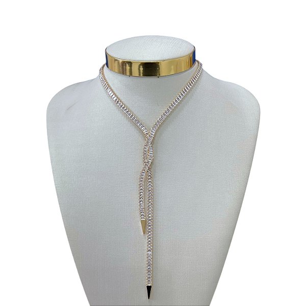 Colar Folheado Ouro 18k e Prata 925 Gravatinha Riviera Trançada