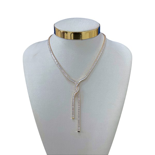 Colar Folheado Ouro 18k e Prata 925 Gravatinha Riviera Trançada