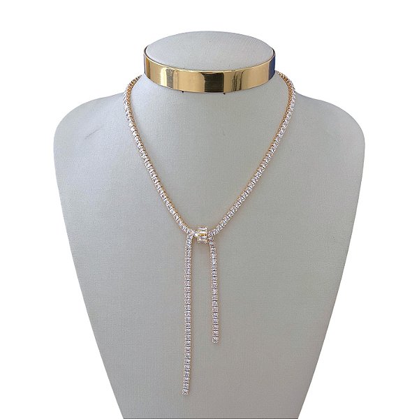 Colar Folheado Ouro 18k e Prata 925 Gravatinha Riviera Nó