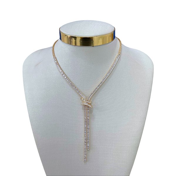 Colar Folheado Ouro 18k e Prata 925 Gravatinha Riviera Pingente