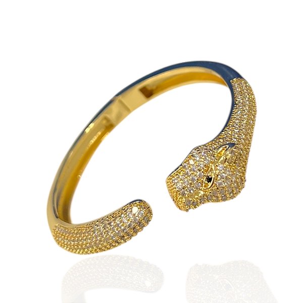 Bracelete Folheado Ouro 18k e Prata 925 Tigre Cravejado