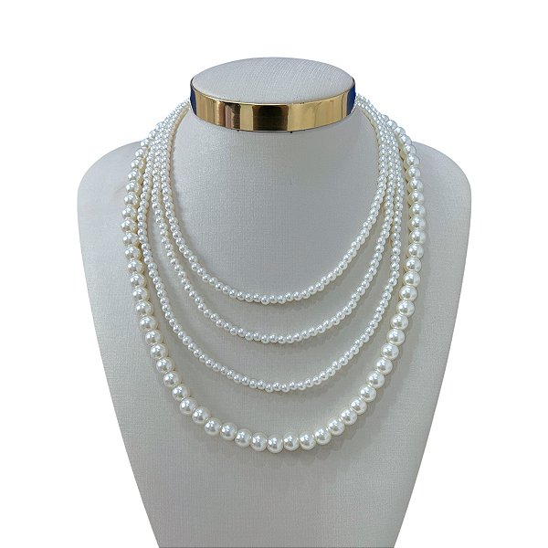 Colar Triplo Bijuteria Dourado Pérolas