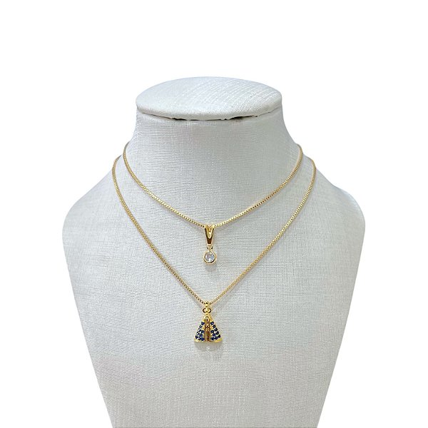 Colar Duplo Folheado Ouro 18k Nossa Senhora Cravejada