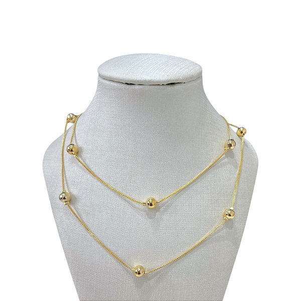 Colar Duplo Folheada Ouro 18k e Prata 925 Bolinhas