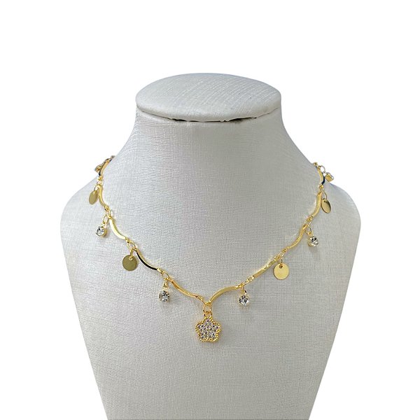 Choker Folheada Ouro 18k Flor ponto de Luz