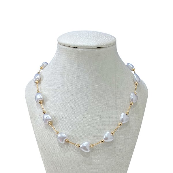 Colar Folheado Ouro 18k Corações Pérolas