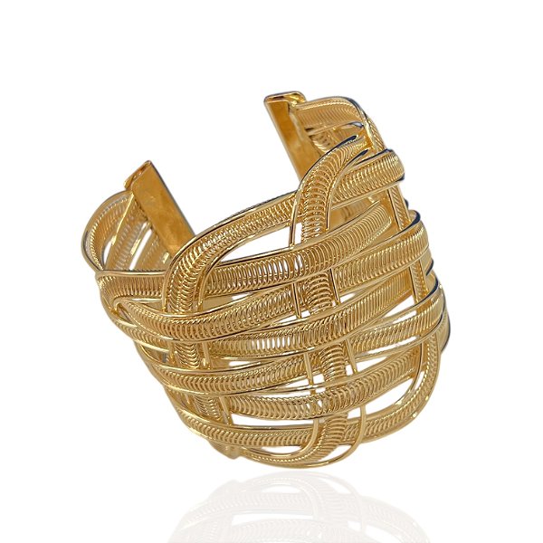 Bracelete Bijuteria Dourado e Prata Aramado Trançado