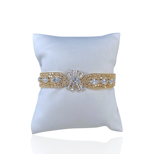 Pulseira Bijuteria Dourado e Prata Strass