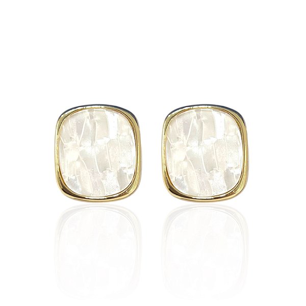 Brinco Folheado Ouro 18k e Prata 925 Quadrado Resinado