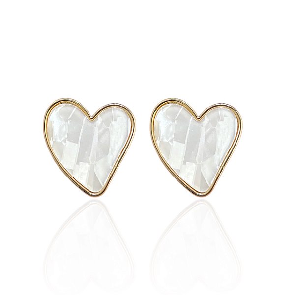 Brinco Folheado Ouro 18k e Prata 925 Coração Resinado