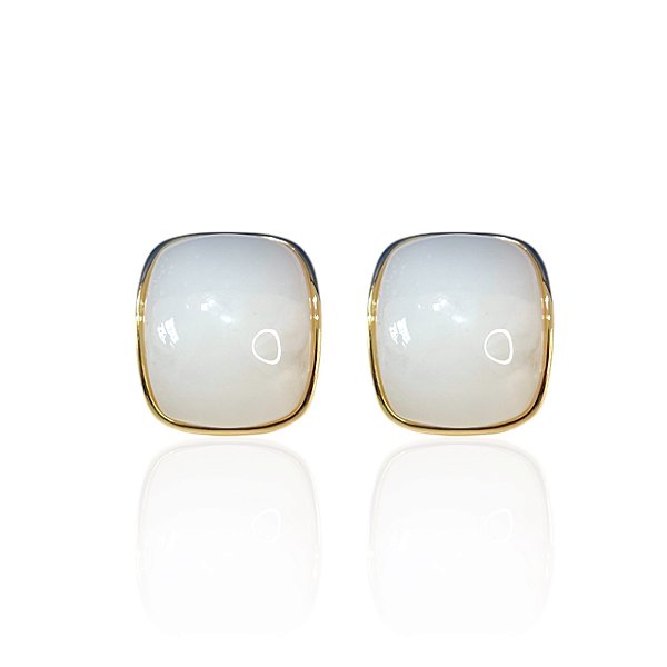 Brinco Folheado Ouro 18k e Prata 925 Quadrado Abaulado Resinado